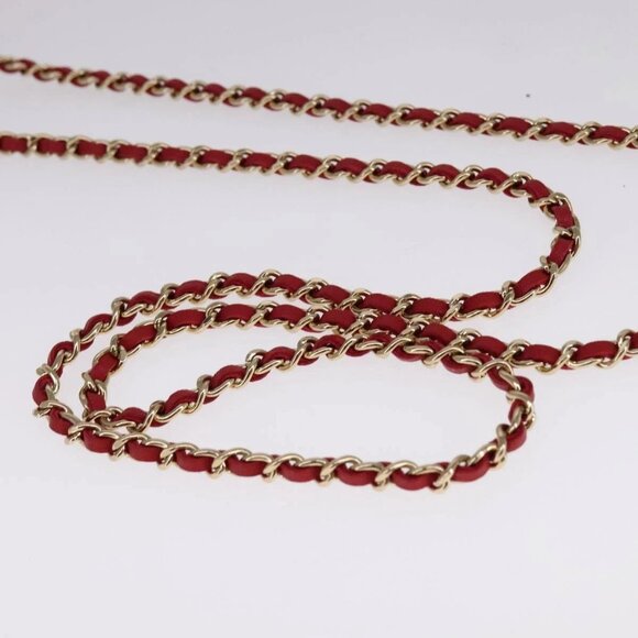 CHANEL Small Box Matelasse Chain Pouch Lamb Skin Red CC Auth - Picture 6 of 15